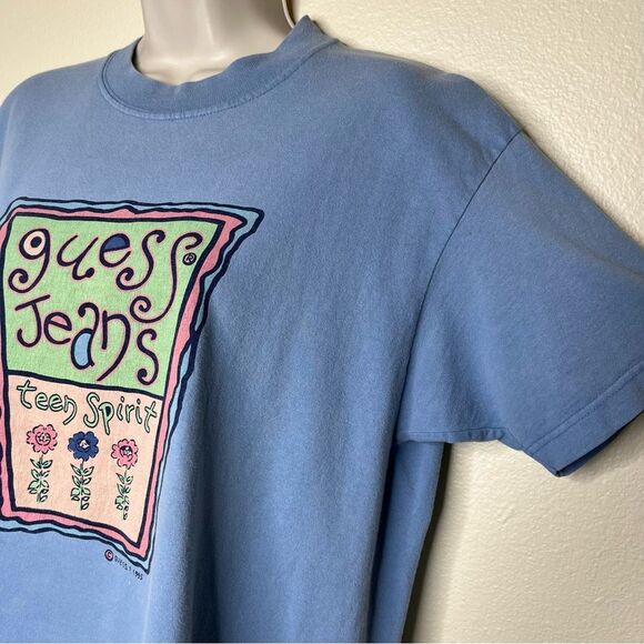 Vintage 90s Guess Jeans Teen Spirit Blue Crew T Shirt Short Sleeve Women Large - Picture 4 of 14